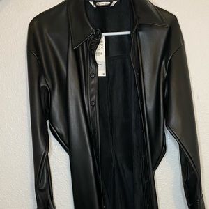 Zara Faux leather maxi jacket
